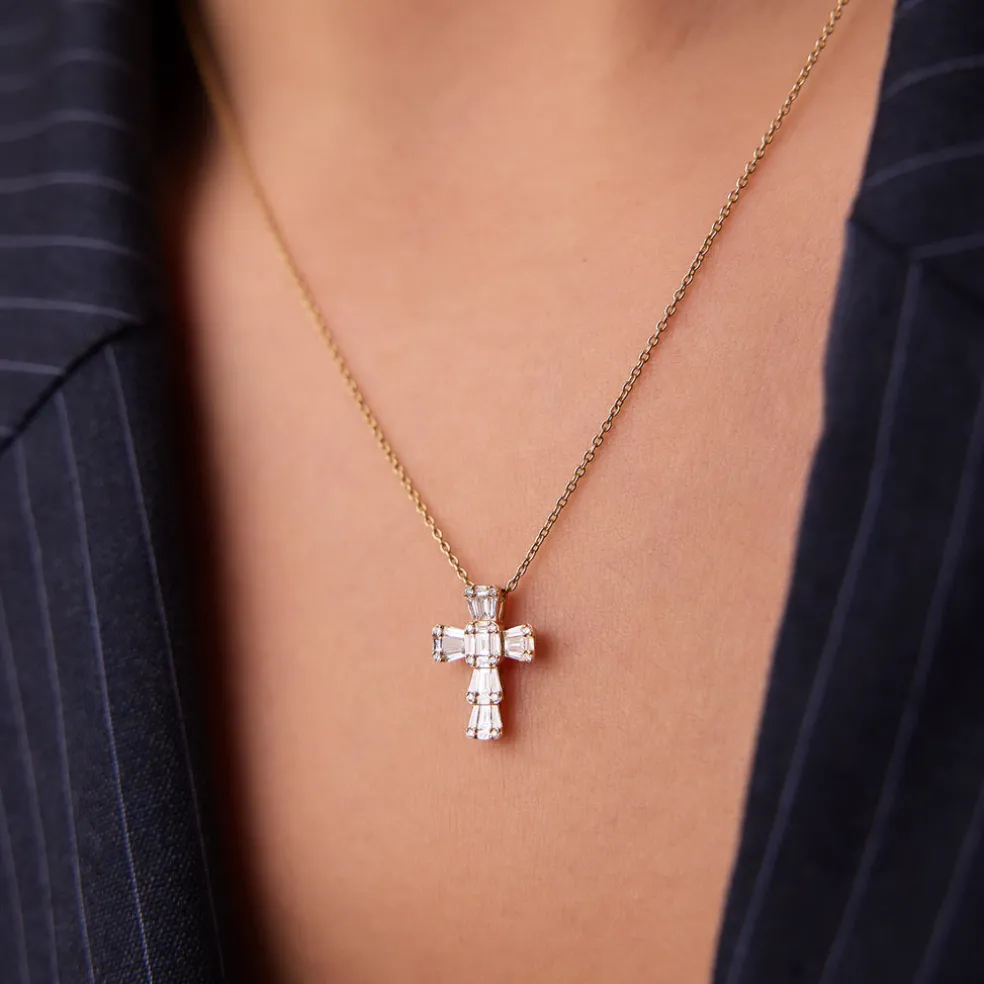 14k Illusion Setting Baguette Diamond Cross