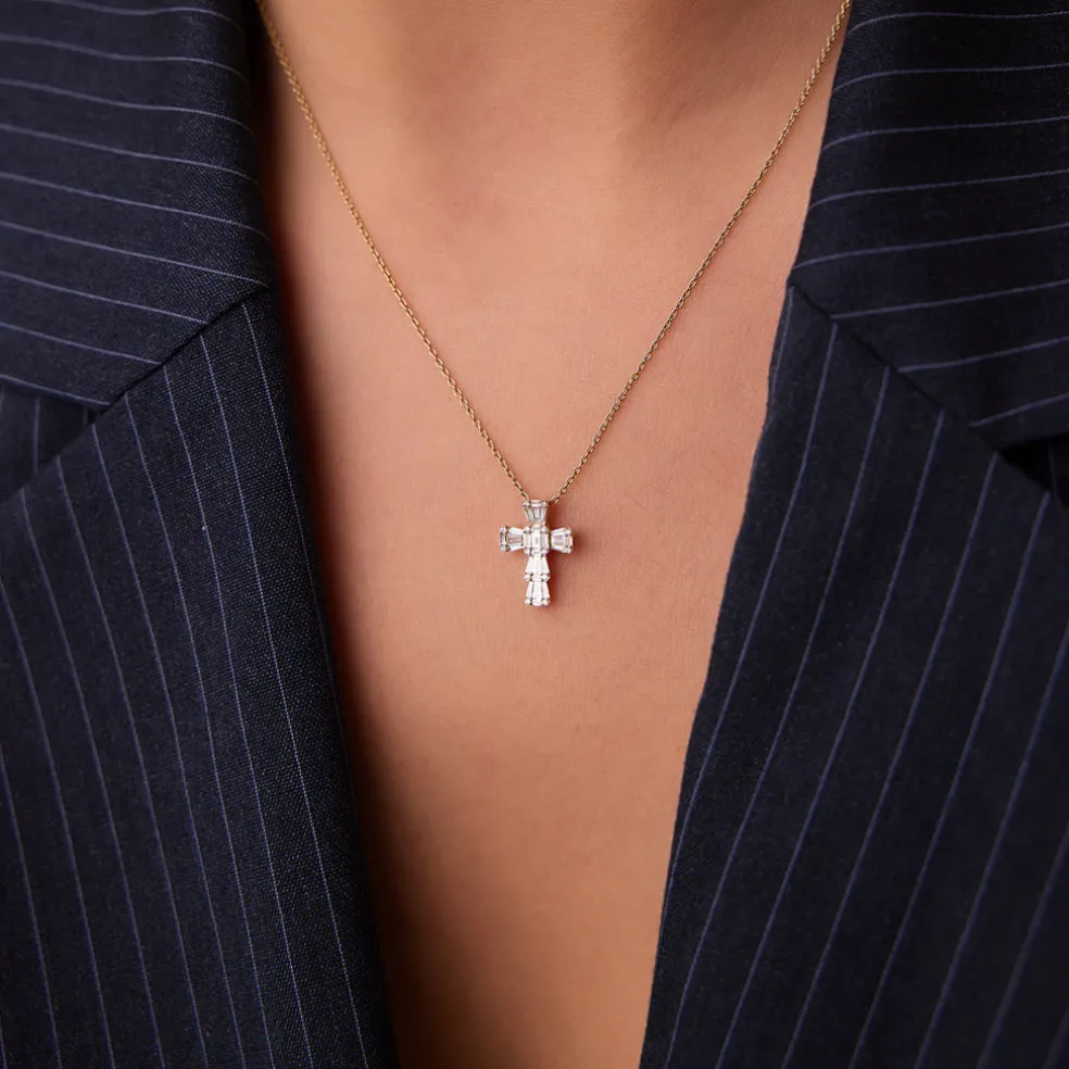14k Illusion Setting Baguette Diamond Cross