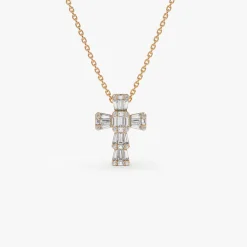 14k Illusion Setting Baguette Diamond Cross