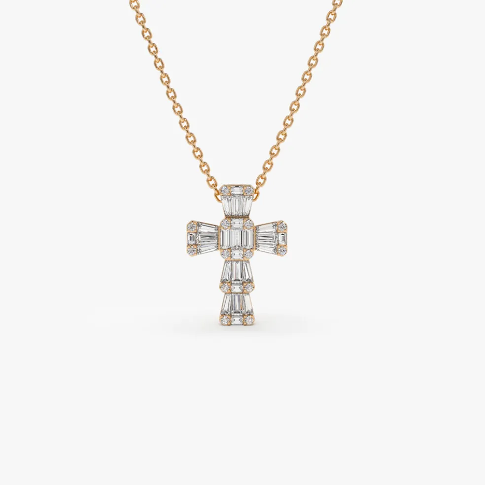 14k Illusion Setting Baguette Diamond Cross