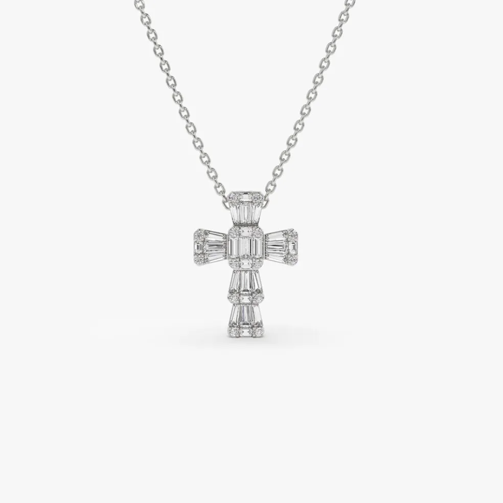 14k Illusion Setting Baguette Diamond Cross