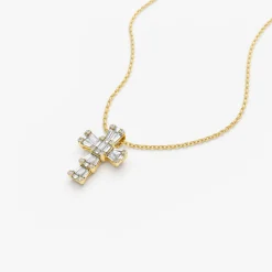 14k Illusion Setting Baguette Diamond Cross