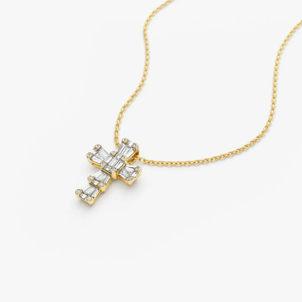 14k Illusion Setting Baguette Diamond Cross