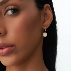 14k Illusion Setting Baguette Diamond Dangling Hoop Earrings