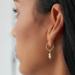14k Illusion Setting Baguette Diamond Dangling Hoop Earrings