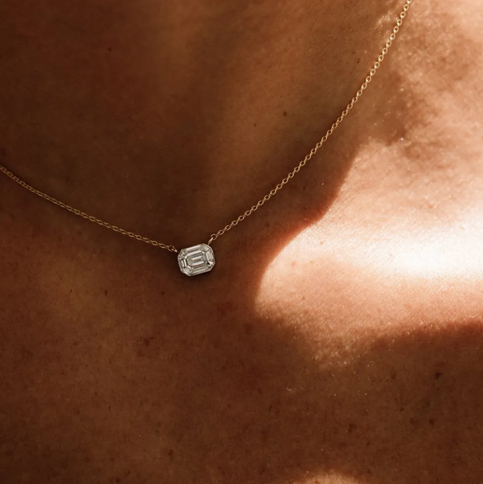 14k Illusion Setting Step Cut Mosaic Diamond Necklace