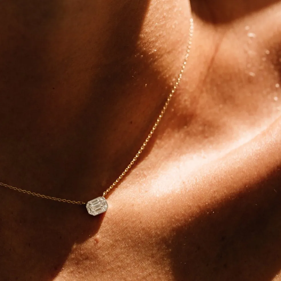 14k Illusion Setting Step Cut Mosaic Diamond Necklace