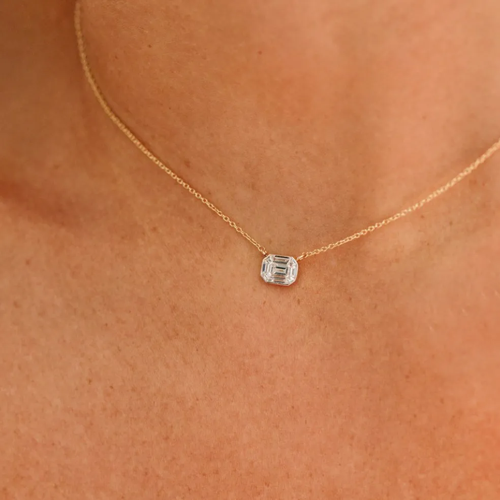 14k Illusion Setting Step Cut Mosaic Diamond Necklace