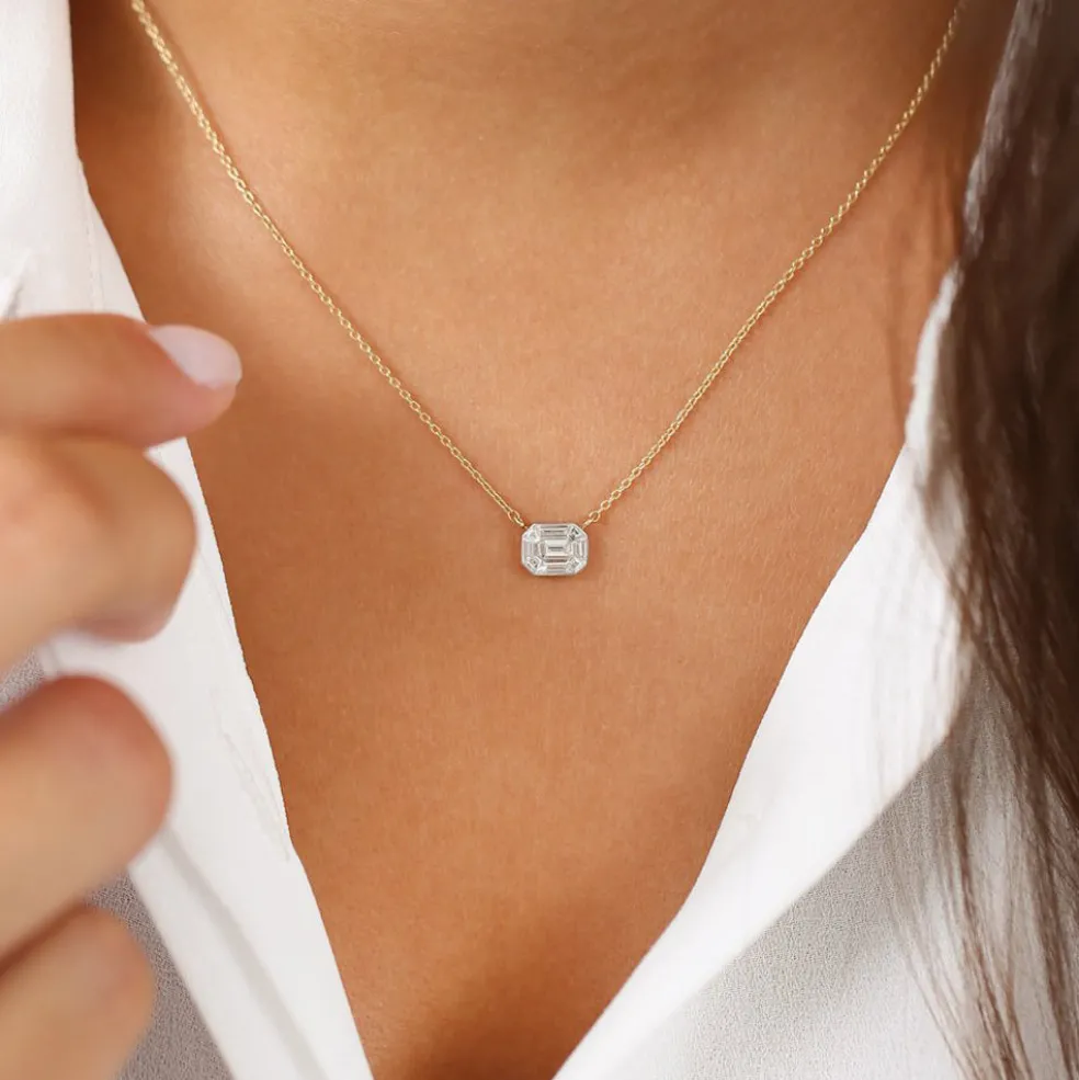 14k Illusion Setting Step Cut Mosaic Diamond Necklace