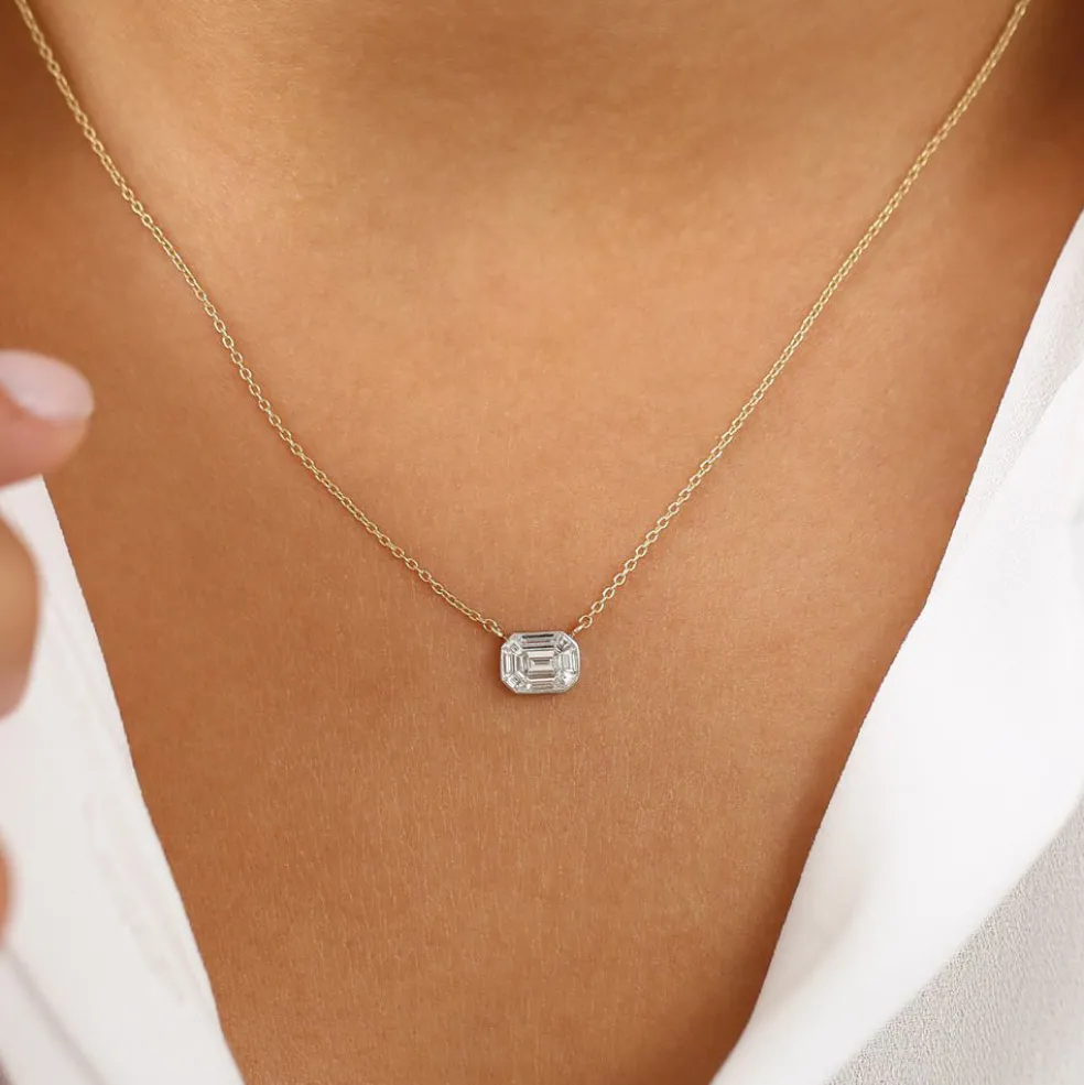 14k Illusion Setting Step Cut Mosaic Diamond Necklace