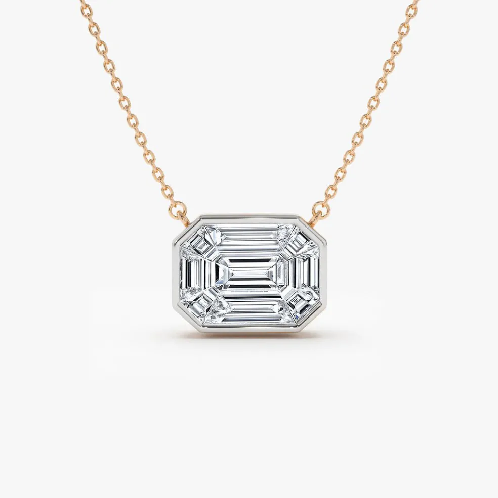 14k Illusion Setting Step Cut Mosaic Diamond Necklace