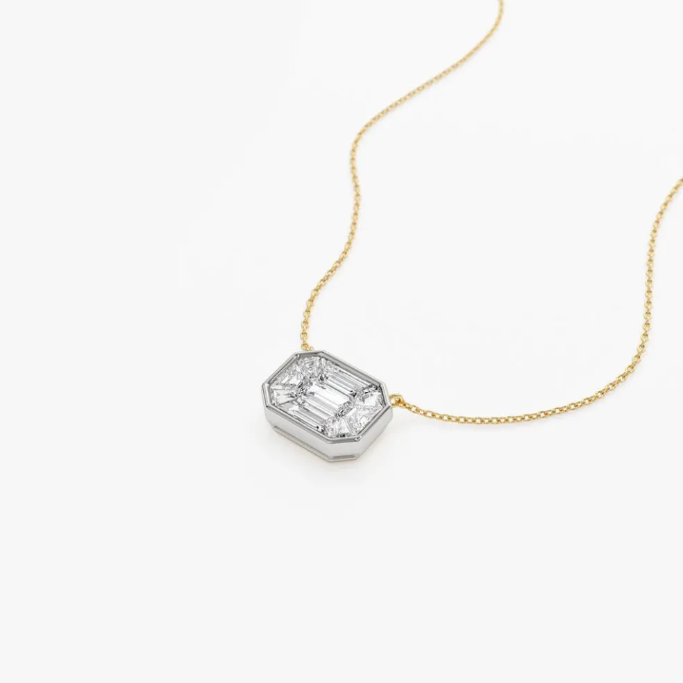 14k Illusion Setting Step Cut Mosaic Diamond Necklace