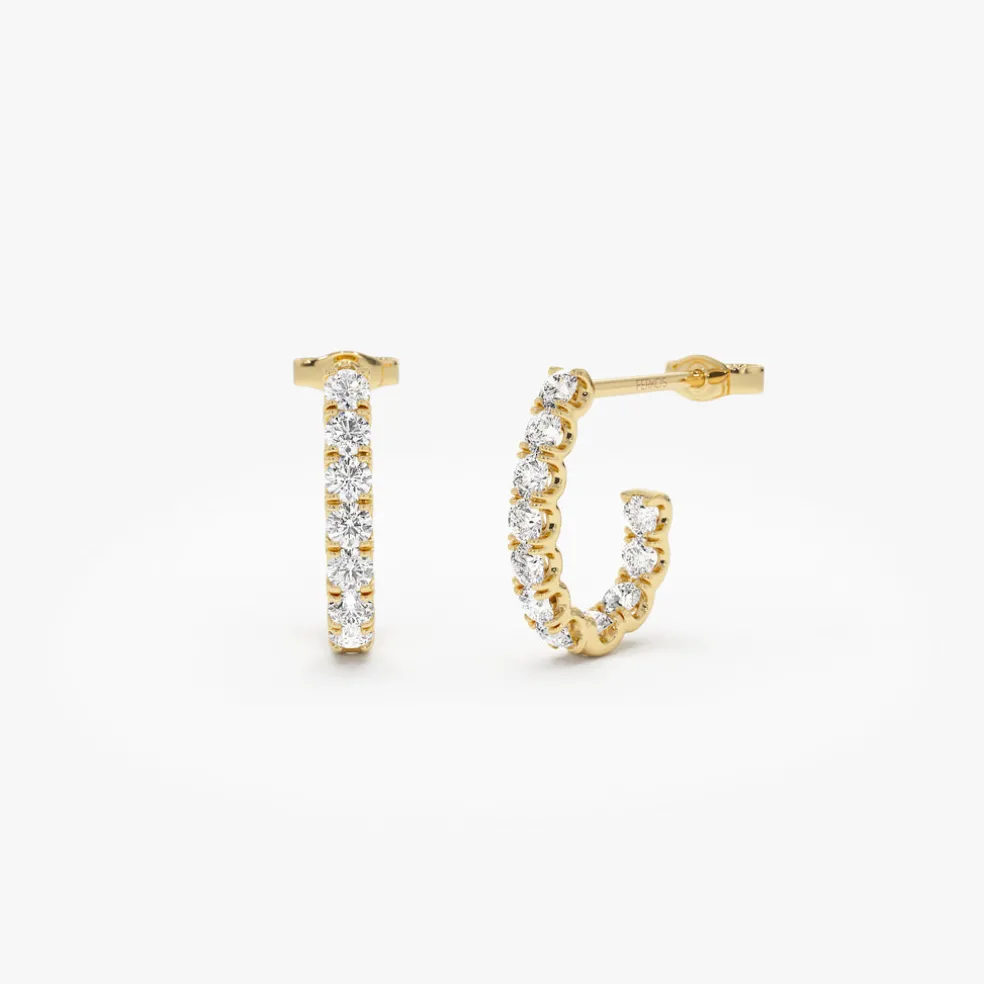 14k Inside Out J Hoop Diamond Earrings