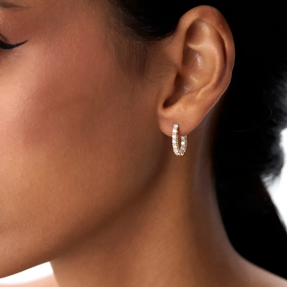 14k Inside Out J Hoop Diamond Earrings