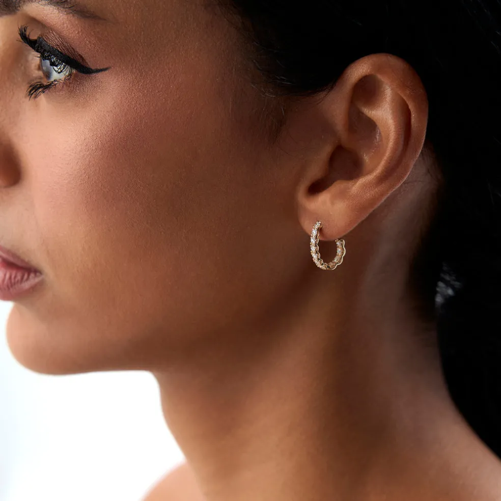 14k Inside Out J Hoop Diamond Earrings