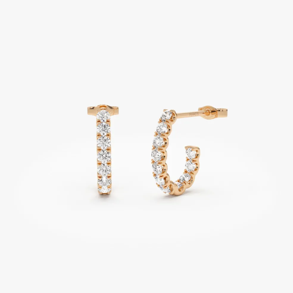 14k Inside Out J Hoop Diamond Earrings