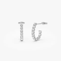 14k Inside Out J Hoop Diamond Earrings