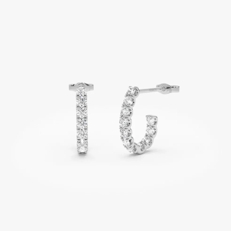 14k Inside Out J Hoop Diamond Earrings