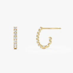 14k Inside Out J Hoop Diamond Earrings