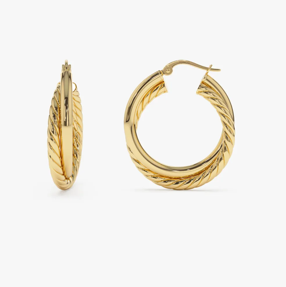 14k Intertwined Gold Hoop Earrings 30MM