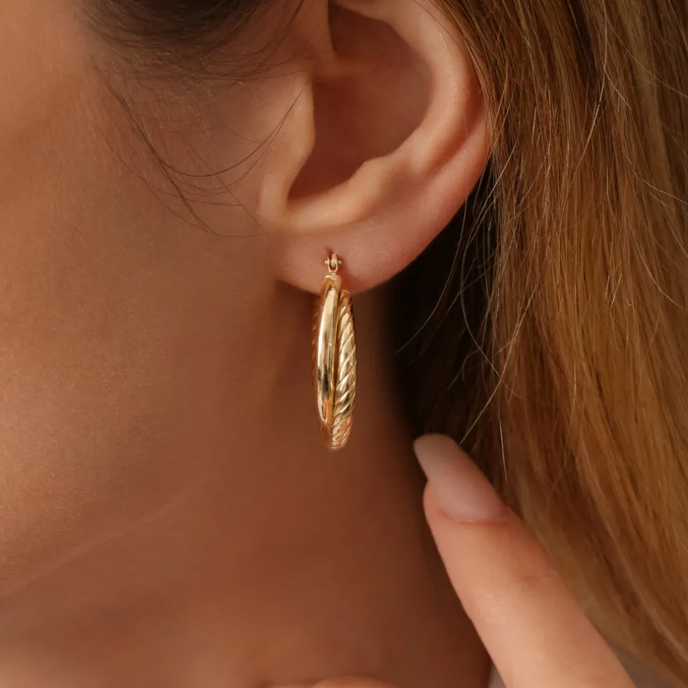 14k Intertwined Gold Hoop Earrings 30MM