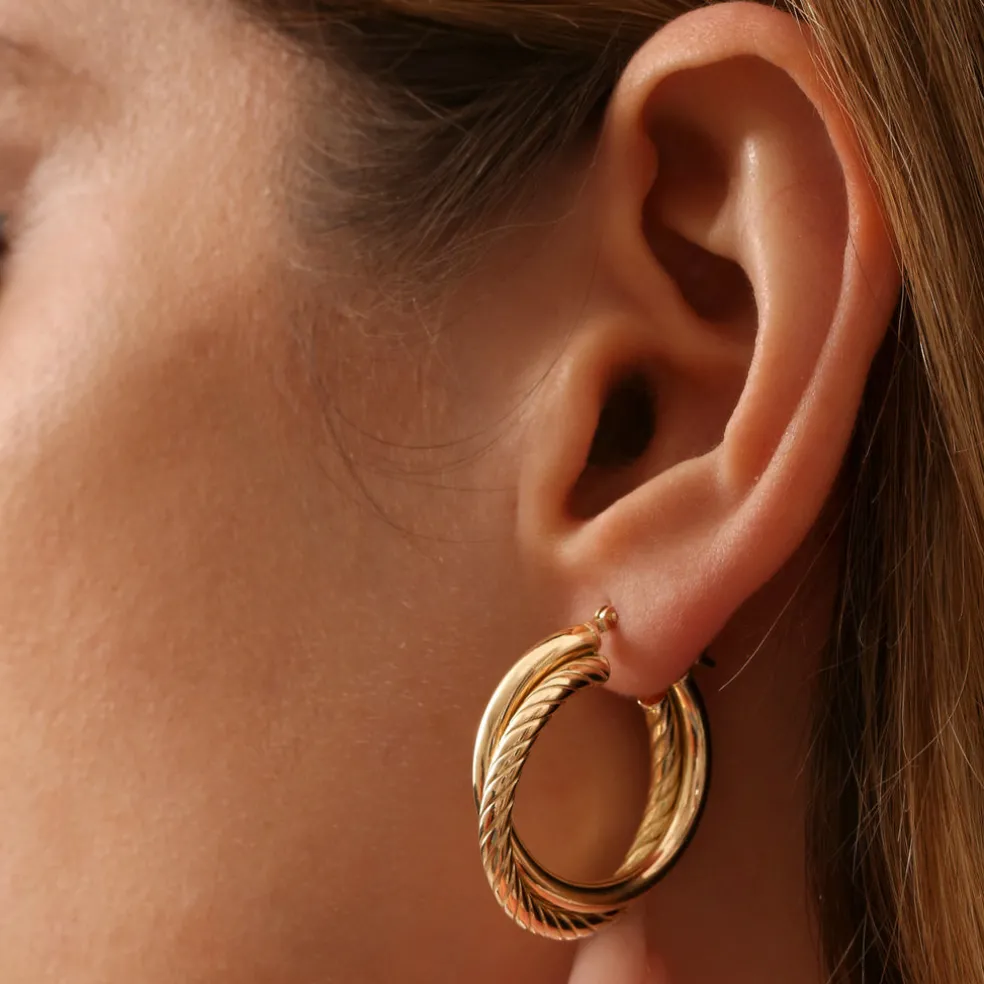 14k Intertwined Gold Hoop Earrings 30MM