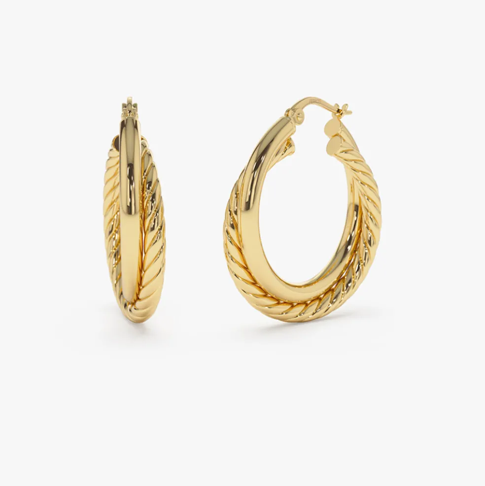 14k Intertwined Gold Hoop Earrings 30MM