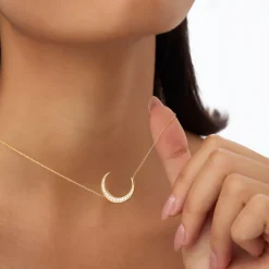 14k Large Diamond Crescent Moon Necklace