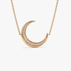 14k Large Diamond Crescent Moon Necklace