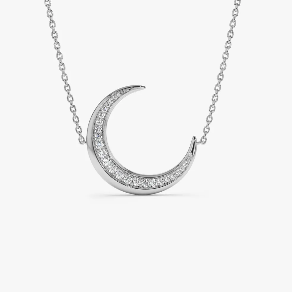 14k Large Diamond Crescent Moon Necklace