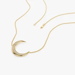 14k Large Diamond Crescent Moon Necklace
