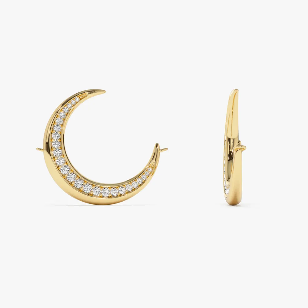14k Large Diamond Crescent Moon Necklace
