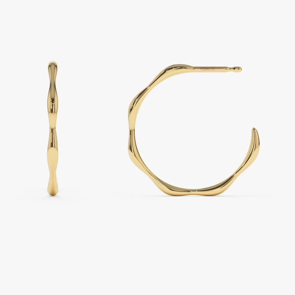 14k Large Wave Hoop Earrings