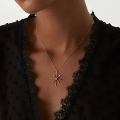 14k Layering Diamond Compass Charm Necklace