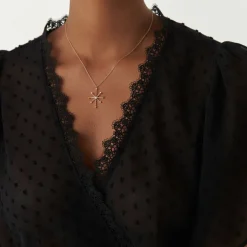 14k Layering Diamond Compass Charm Necklace