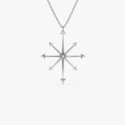 14k Layering Diamond Compass Charm Necklace