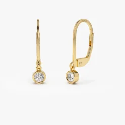 14k Lever Back Bezel Setting Diamond Earrings