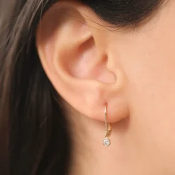 14k Lever Back Bezel Setting Diamond Earrings