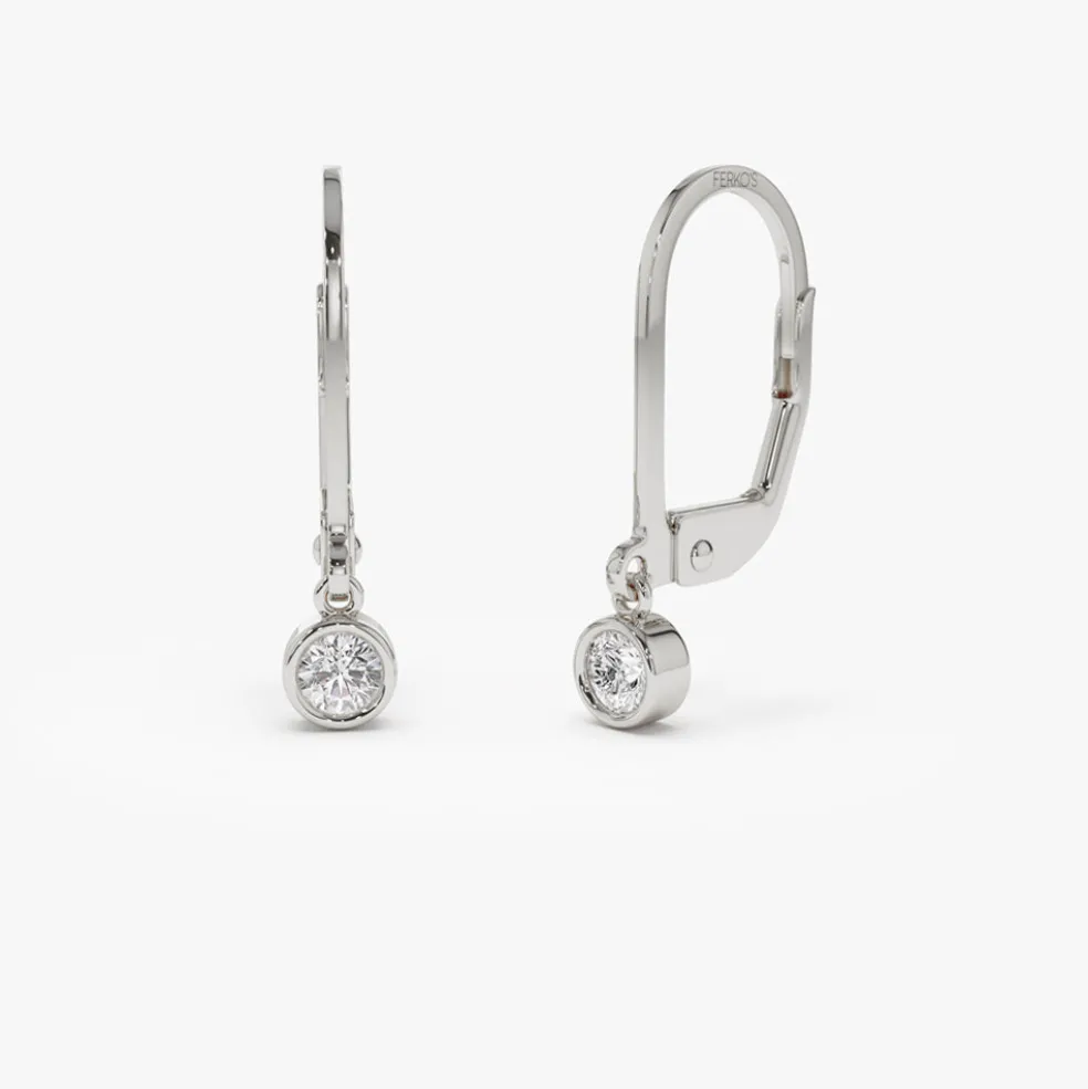 14k Lever Back Bezel Setting Diamond Earrings