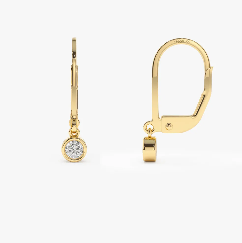 14k Lever Back Bezel Setting Diamond Earrings