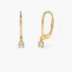 14k Lever Back Prong Setting Diamond Earrings