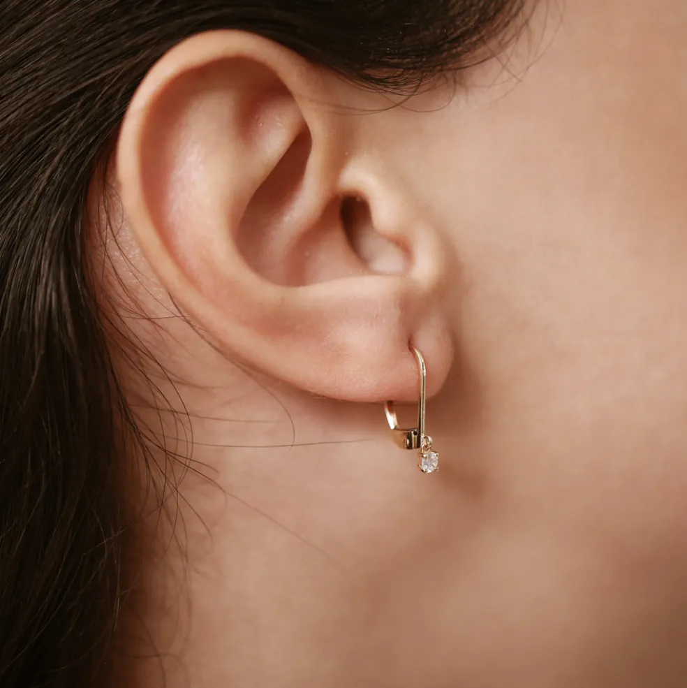 14k Lever Back Prong Setting Diamond Earrings
