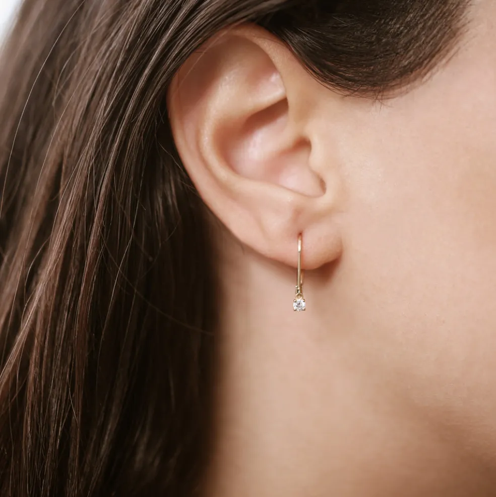 14k Lever Back Prong Setting Diamond Earrings