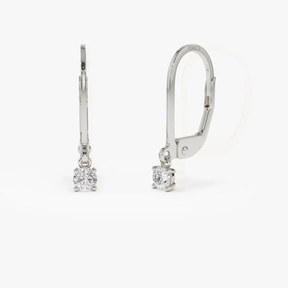 14k Lever Back Prong Setting Diamond Earrings