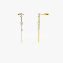 14K Linear Bar Triple Diamond Drop Earrings