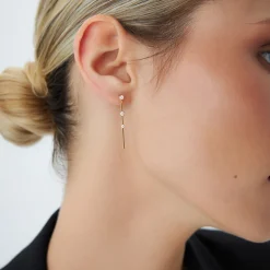 14K Linear Bar Triple Diamond Drop Earrings