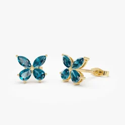 14K London Blue Topaz Butterfly Stud Earrings