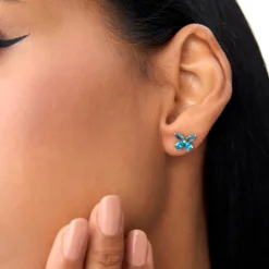 14K London Blue Topaz Butterfly Stud Earrings