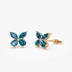14K London Blue Topaz Butterfly Stud Earrings