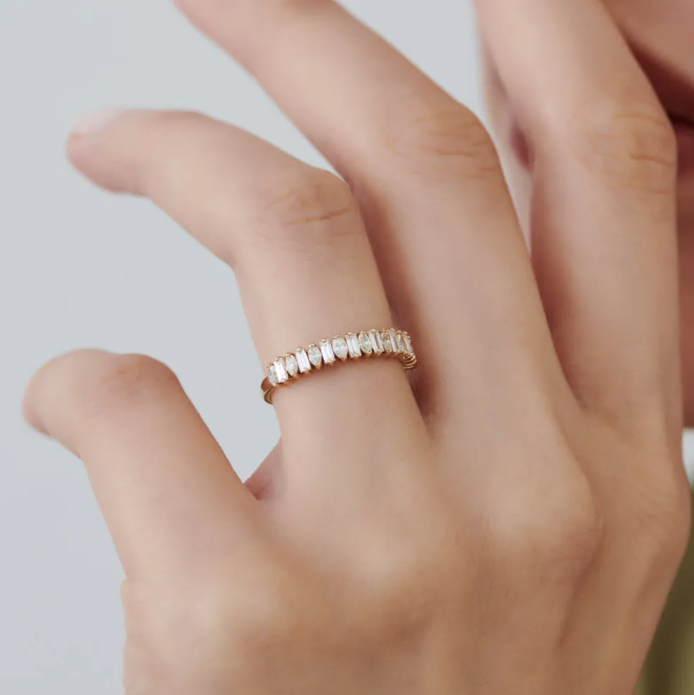 14k Marquise & Baguette Diamond Wedding Ring
